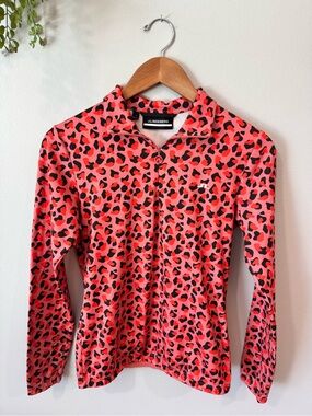 J.Lindeberg Pink and Red Leopard-Print Zip Top Sz Small